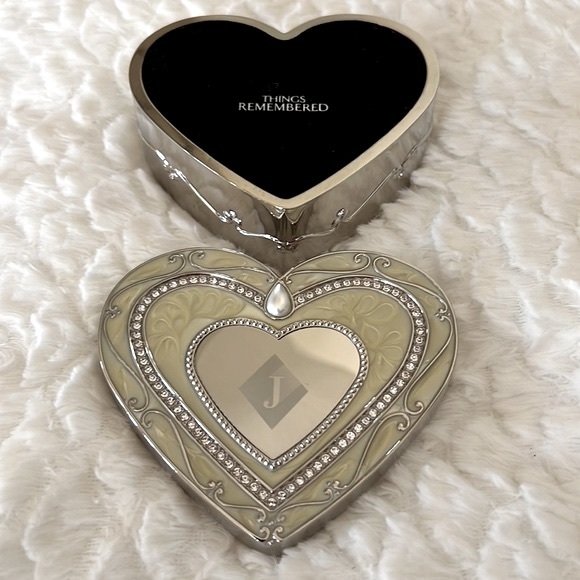 Things Remembered Initial J Jewelry Box Silver Regal Elegance Heart Keepsake Box - Picture 9 of 9